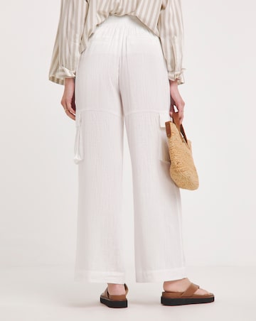 White Linen Wide Leg Utility Trousers