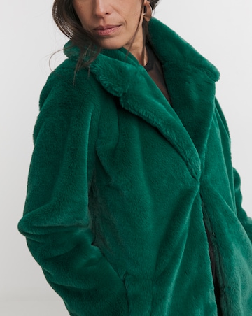 Green Plush Faux Fur Coat