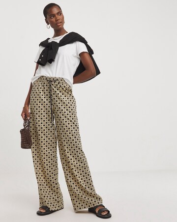 Natural Print Spun Viscose Pull On Wide Leg Trousers