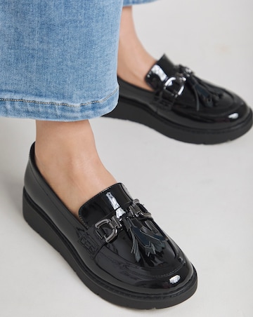 Heavenly Soles Skye Low Wedge Tassle Trim Loafer - Wide Fit (E)
