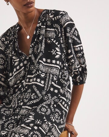 Kaftan Button Through Shirt Dress With Side Slits