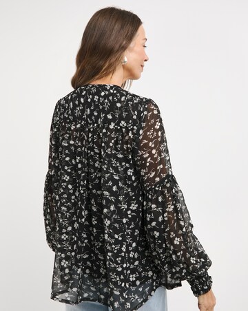 Womens Georgette Blouson Sleeve Blouse- Mono Floral
