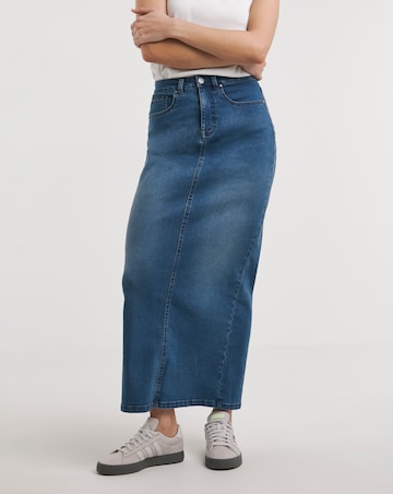 Blue High Waist Super Soft Denim Maxi Skirt