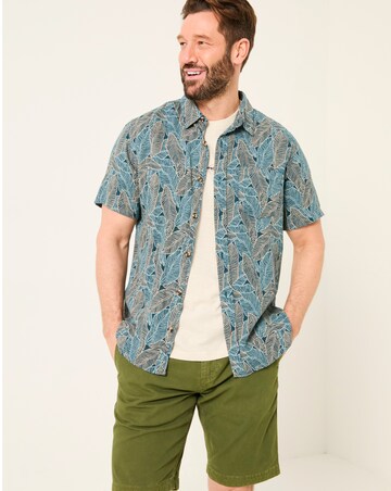 FatFace Leaf Print Linen Blend Shirt - Blue