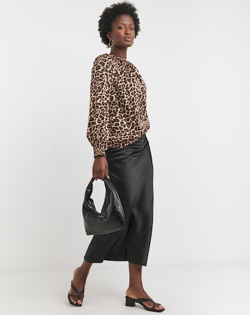 Satin Raglan Sleeve Blouse - Leopard