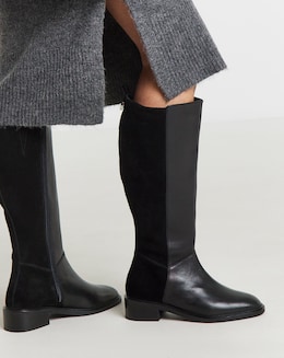 Fiona Leather Suede Mix Riding Boots - Extra Wide Fit (EEE) &amp; Super Curvy Calf