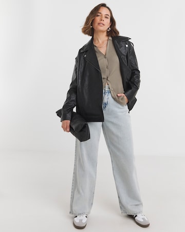 Black Oversized Crinkle Textured PU Biker