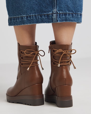 Frankie Lace Back Detail Wedged Ankle Boots Extra Wide EEE Fit