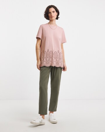Pure Cotton Blush Short Sleeve Broderie Hem Top
