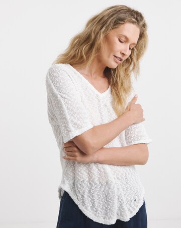 Boucle Textured V Neck Top