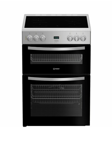 Indesit IDE6VDCS1 60cm Electric Double Cooker with Ceramic Hob - Silver