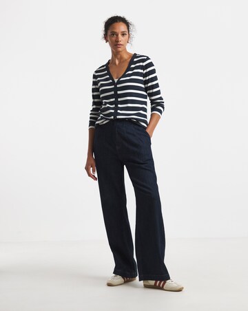 Navy Stripe V-Neck Jersey Cardigan