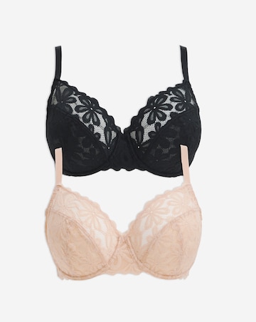 Pretty Secrets (2 Pack) Daisy Lace Full Cup Bras (B-G) Black/Almond