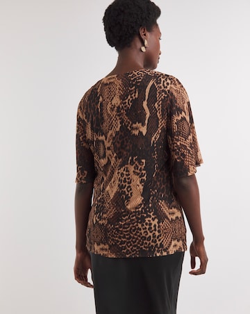 Printed Mesh V-Neck Angel Sleeve Top