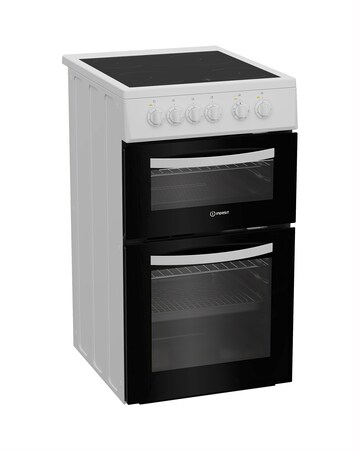 Indesit ITE5VMW 50cm Electric Twin Cooker with Ceramic Hob - White