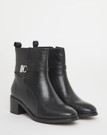 Miriam Low Block Heel Leather Ankle Boots with Trim - Extra Wide Fit (EEE)