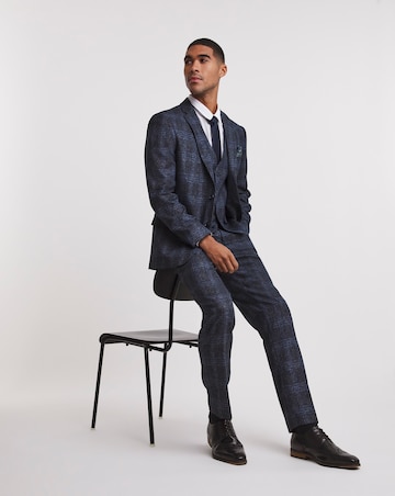 Large Navy Check Reg Fit Suit Trouser