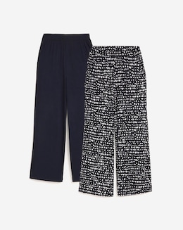 2 Pack Navy/Print Jersey Wide Leg Trousers