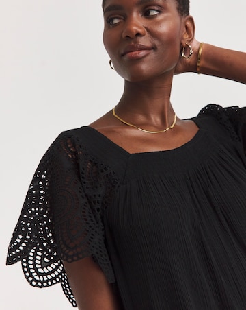 Square Neck Crochet Sleeve Top