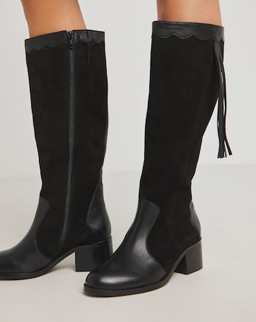 Joe Browns Black Suede Knee High Boot -Wide Fit (E) & Super Curvy Calf