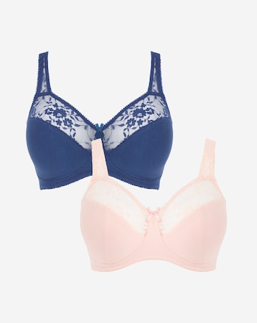 Pretty Secrets (2 Pack) Cotton Lace Non Wired Full Cup Bras (B-G) Navy/Blush