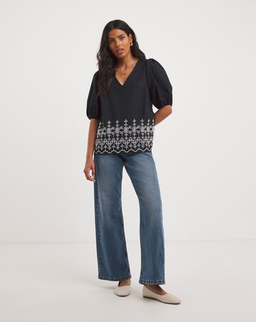 Black Lace Insert Broderie Top