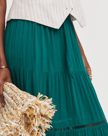Green Crinkle Tiered Midi Skirt