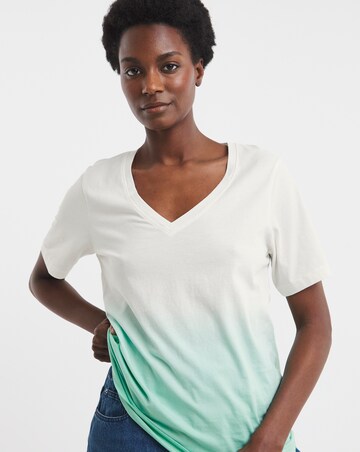 Pure Cotton V-Neck Short Sleeve Ombre T-Shirt