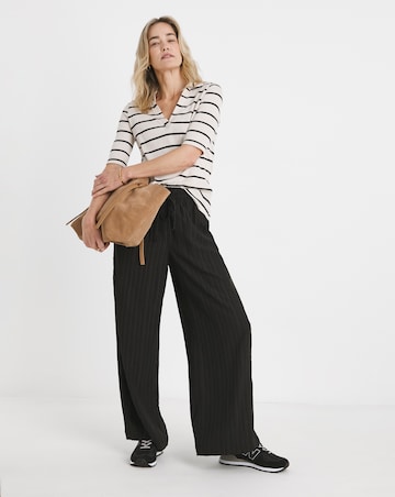 Pure Cotton Stripe Collared Button Top