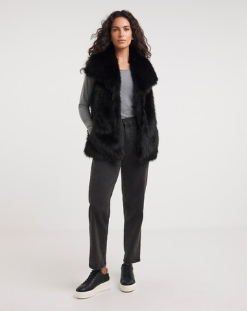 Black Long Pile Faux Fur Gilet