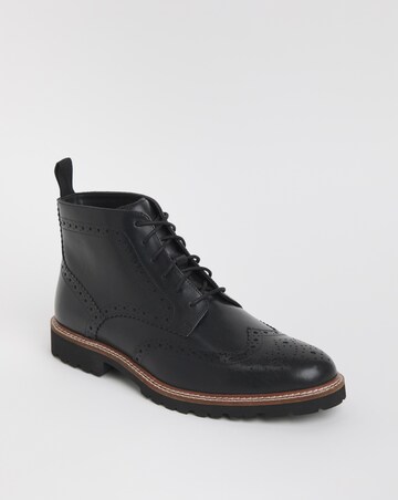 Brogue Leather Lace Up Boot Wide