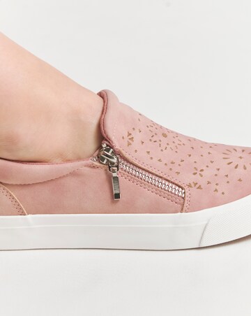 Beatrix Laser Cut Slip on Side Zip Trainer - Wide Fit (E)