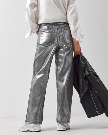 Silver Coated Metallic Wide Leg Jeans