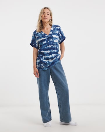 Woven Front V Neck Longline Top