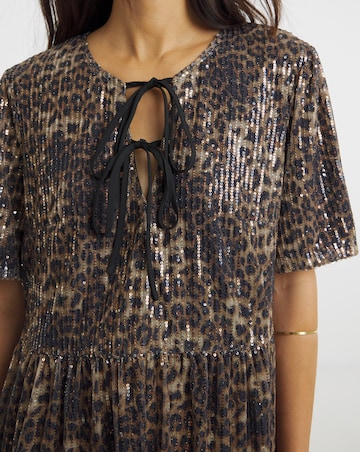 Leopard Sequin Tie Front Top