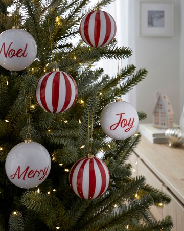 Set of 6 Candy Stripe and Joy, Noel, Merry Baubles