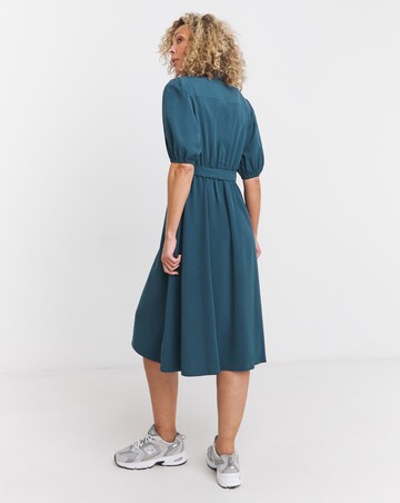 Shirt Dress With Puff Sleeves and Self Belt