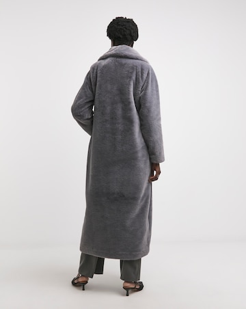 Grey Longline Faux Fur Coat