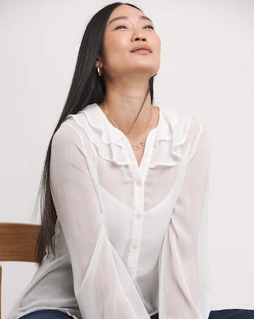 Womens Chiffon Frill Neck Long Sleeve Blouse - Ivory