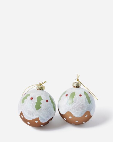 Gisela Graham Christmas Pudding Glass Baubles - Set of 3