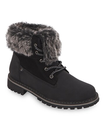 Fur Collar Lace Up Boot - Wide Fit (E)