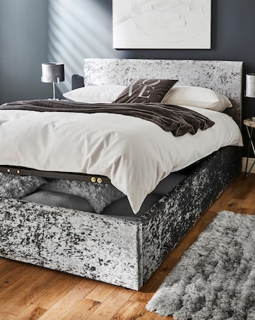 Hayden Crushed Velvet Ottoman Bed with 3 Layer Memory Foam Hybrid Mattress