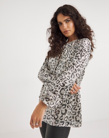 Animal Volume Sleeve Sequin Top