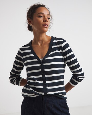 Navy Stripe V-Neck Jersey Cardigan