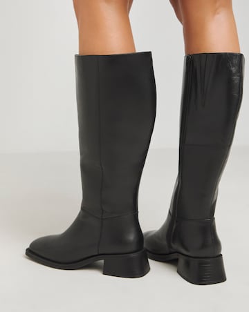 Heavenly Soles Velma Block Heel Leather Knee Boots - Wide Fit (E) & Curvy Calf