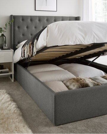 Allegra Winged Fabric Ottoman Bed with 3 Layer Memory Foam Hybrid Mattress