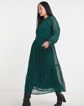 Shirred High Neck Tiered Maxi Dress