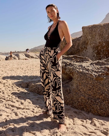 Mono Print Wide Leg Trousers