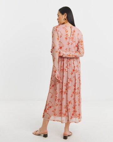 Mesh Gathered Skirt Maxi Dress