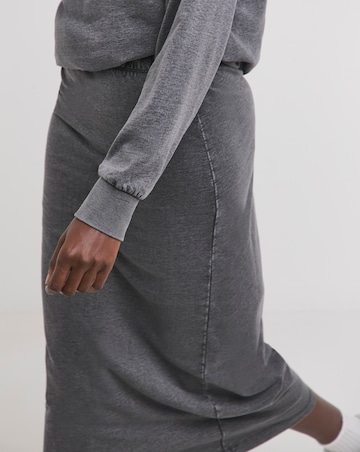 Grey Acid Wash Midi Skirt